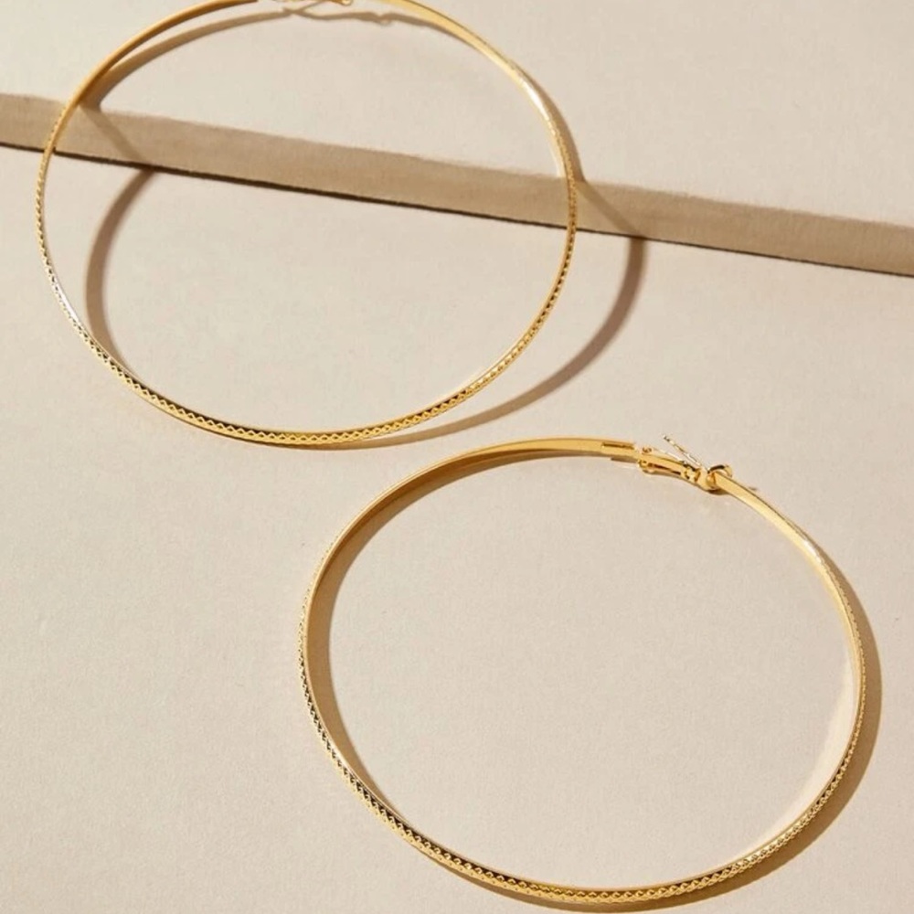 New Oversized Bohemian Handmade Diamond Cut Gold Maximalist Hoop Earrings - Picture 4 of 15